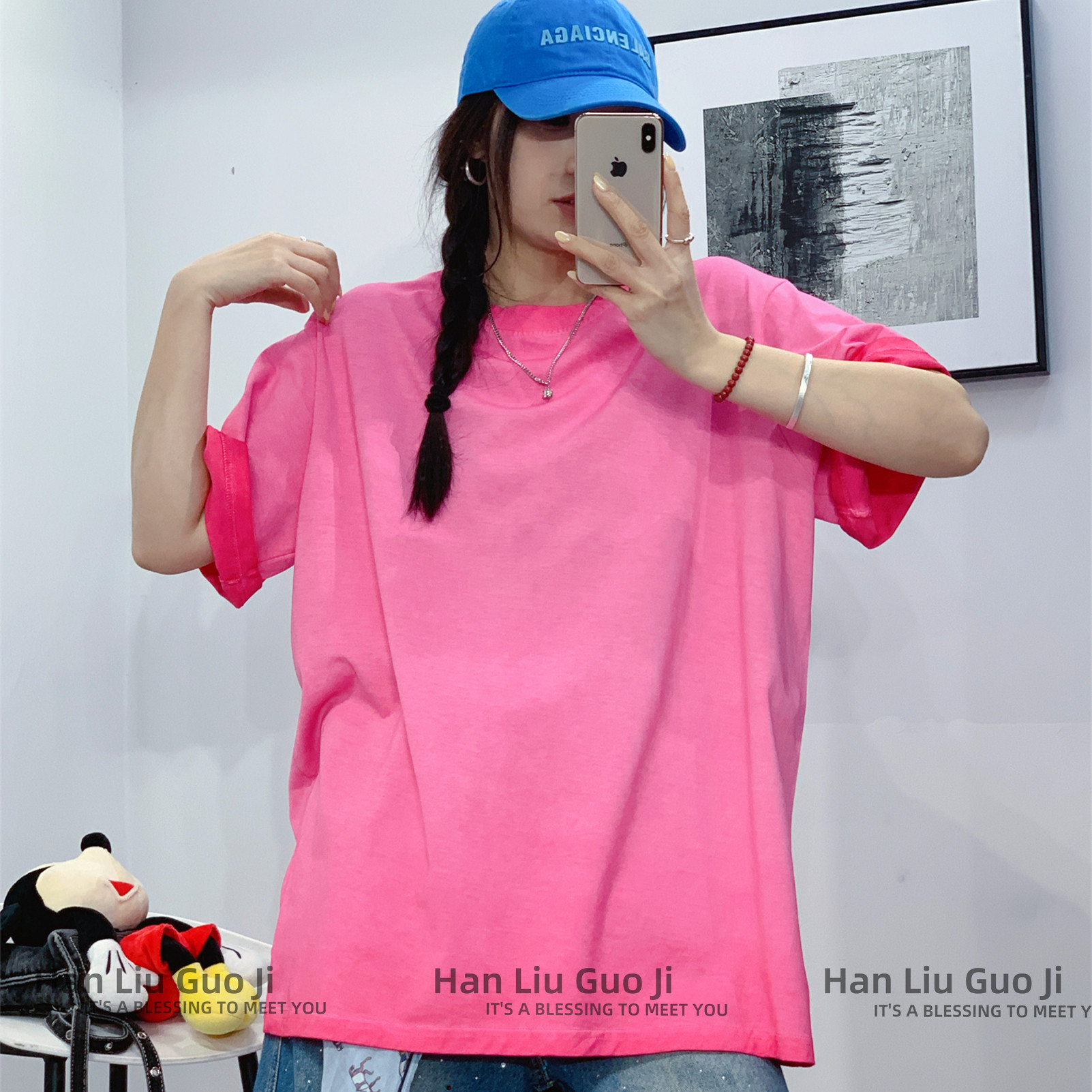 渐变中长款大板T恤短袖女宽松oversize慵懒风欧货夏季减龄上衣ins