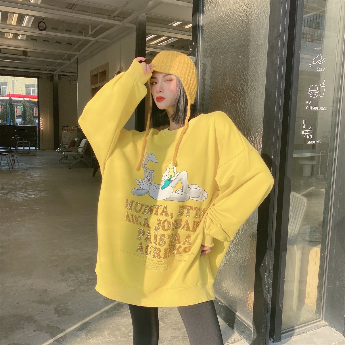 卡通刺绣亮片秋冬季加厚卫衣女