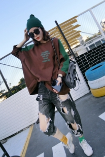 大码冬季韩版宽松bf大码上衣女时尚个性字母高领长袖t恤打底衫ins