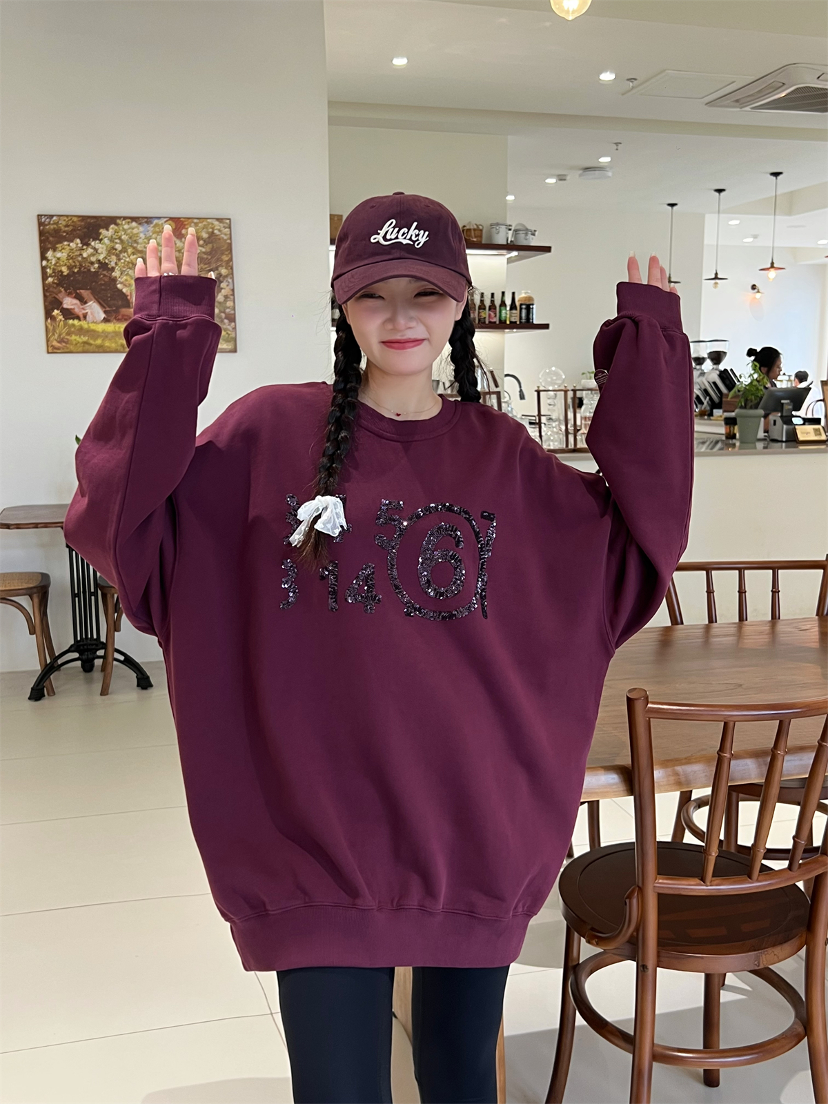 宽松纯棉中长款潮牌亮片卫衣女秋