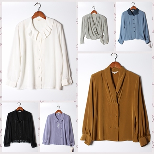 实拍售卖74 女上衣 古着Vintage孤品棉麻花刺绣白衬衫 孤品日系