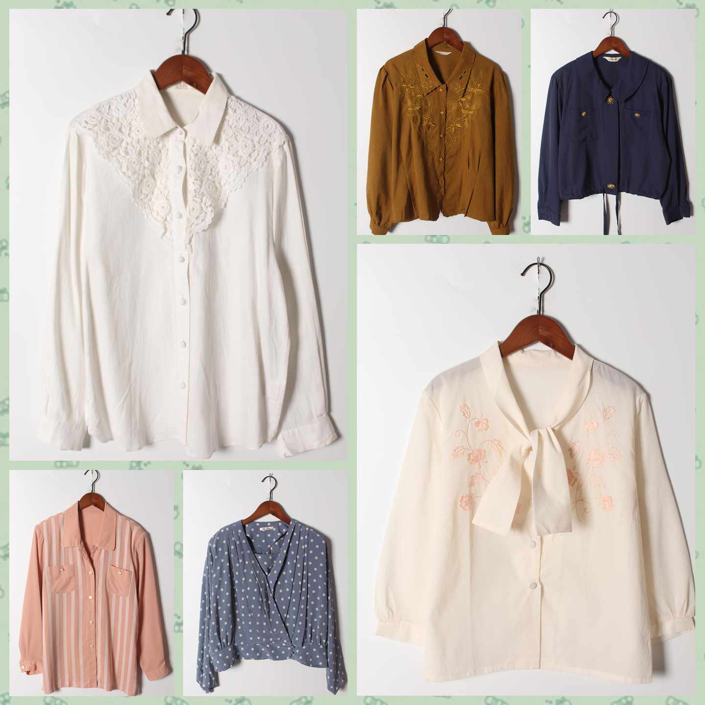 古着Vintage孤品棉麻花刺绣白衬衫孤品日系 女上衣 实拍售卖206