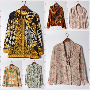 实拍售卖43 雪纺垂感女上衣 古着Vintage孤品花衬衫 孤品日系