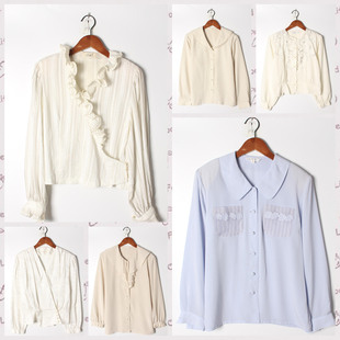 女上衣 实拍售卖121 孤品日系 古着Vintage孤品棉麻花刺绣白衬衫
