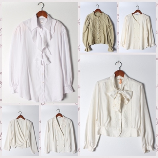 实拍售卖42 雪纺垂感女上衣 古着Vintage刺绣白衬衫 孤品日系