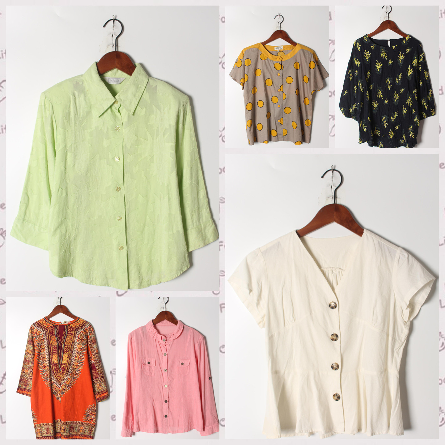 古着Vintage孤品棉麻花刺绣白衬衫孤品日系 女上衣 实拍售卖164