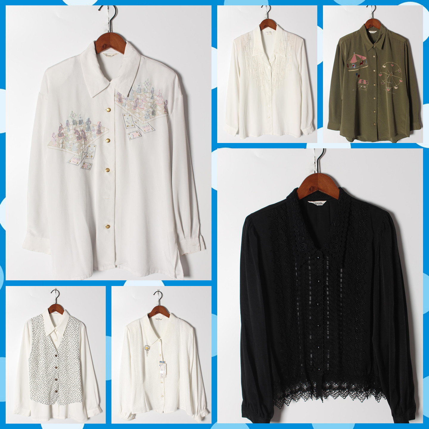 古着Vintage孤品棉麻花刺绣白衬衫孤品日系 女上衣 实拍售卖189