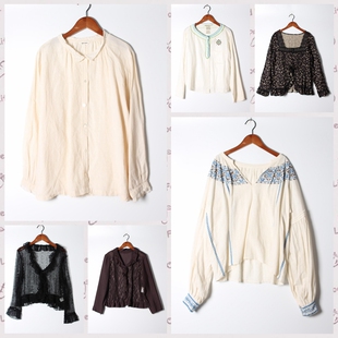 实拍售卖72 女上衣 古着Vintage孤品棉麻花刺绣白衬衫 孤品日系