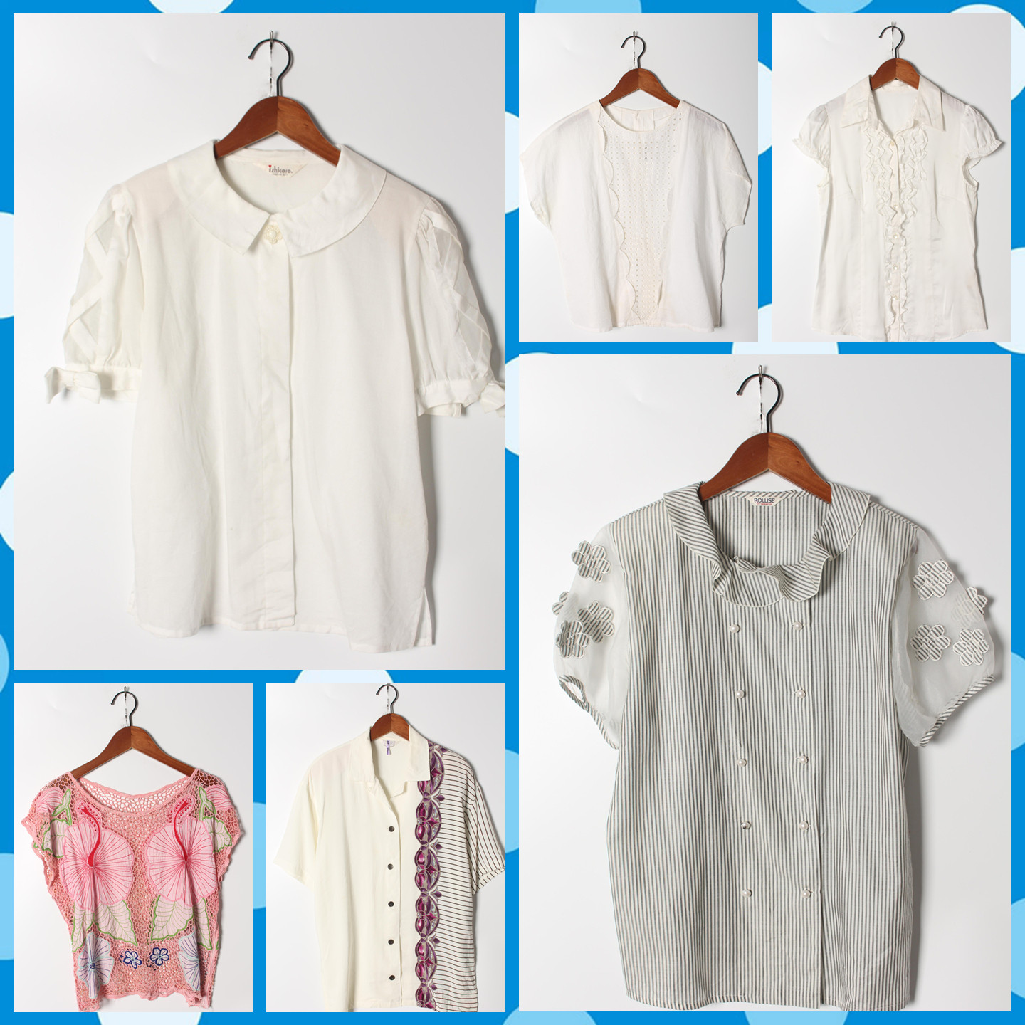 古着Vintage孤品棉麻花刺绣白衬衫孤品日系 女上衣 实拍售卖184