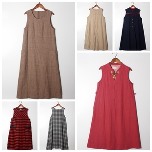 vintage古着孤品日本文艺复古女款羊毛连衣裙复古中古风格纹98