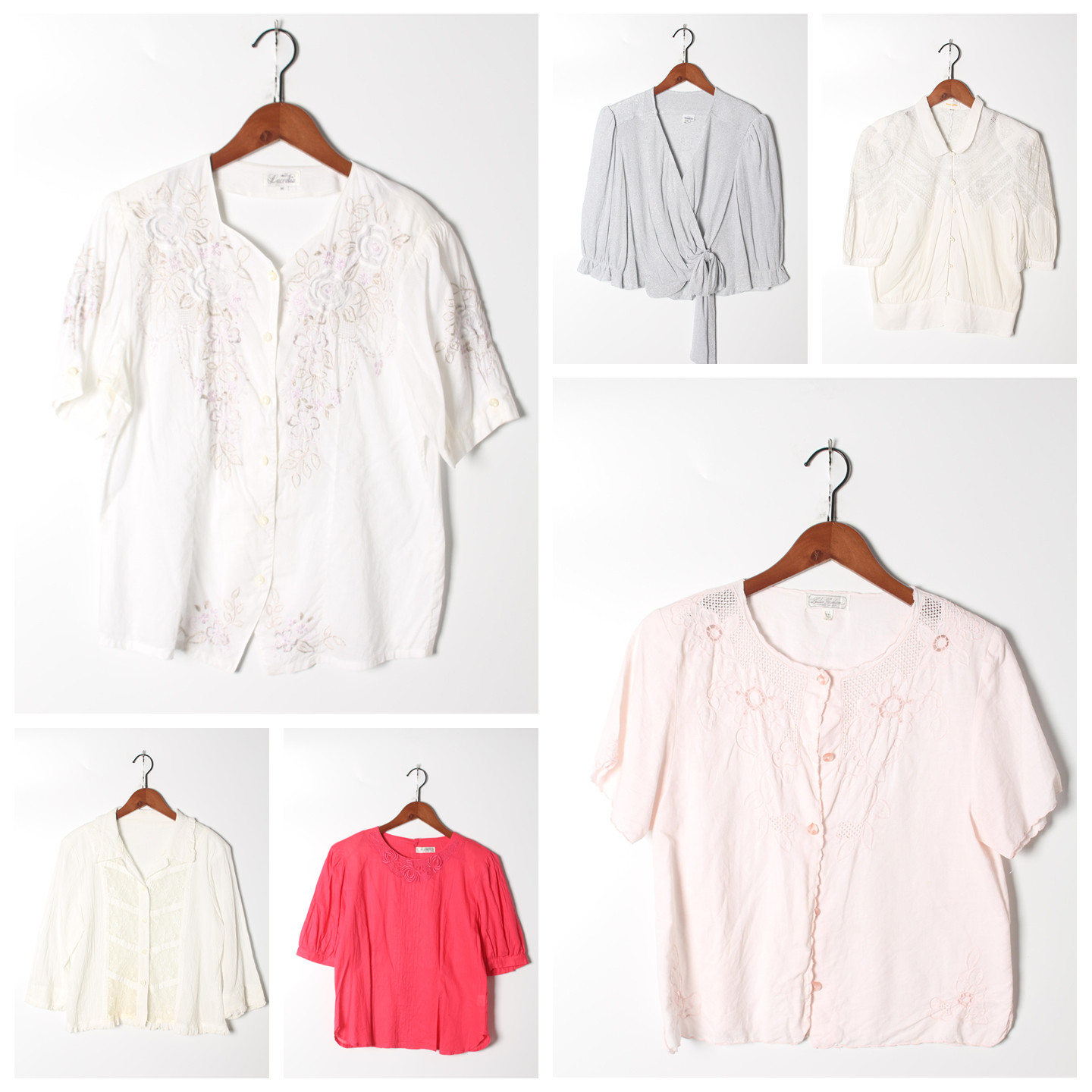 古着Vintage孤品棉麻花刺绣白衬衫孤品日系 女上衣 实拍售卖190