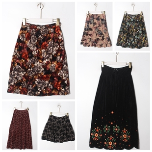 古着Vintage孤品日系森女金丝绒直筒高腰半裙004