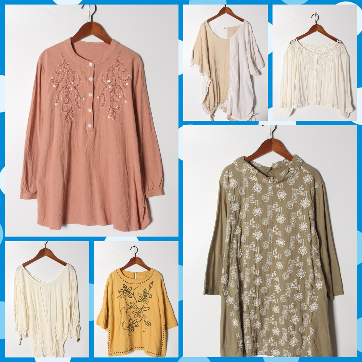 古着Vintage孤品棉麻花刺绣白衬衫孤品日系 女上衣 实拍售卖185