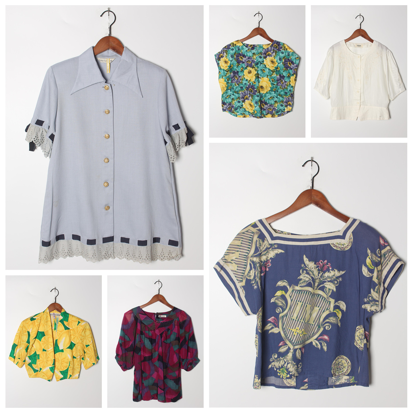 古着Vintage孤品棉麻花刺绣白衬衫孤品日系 女上衣 实拍售卖219