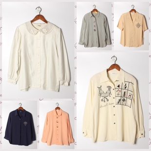 实拍售卖98 女上衣 古着Vintage孤品棉麻花刺绣白衬衫 孤品日系