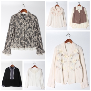 实拍售卖39 雪纺垂感女上衣 古着Vintage刺绣白衬衫 孤品日系