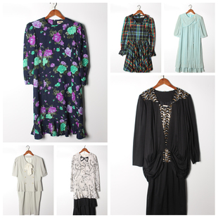 古着vintage日系雪纺连衣裙 实拍售卖18 温柔风宽松遮肉长裙