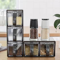 Japanese ASVEL kitchen stainless steel seasoning box, multi grid with spoon seasoning box set, can be placed horizontally and vertically