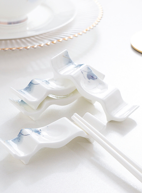 家用创意骨瓷波浪筷子架筷托酒店商用三用筷架勺子托陶瓷餐桌摆台