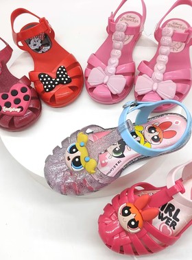 23夏清仓巴西Grendene 儿童包头透气防水凉鞋卡通公主果冻鞋耐磨