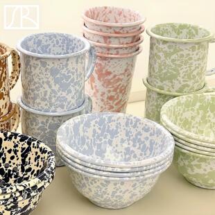 美国Crow Canyon复古泼墨搪瓷燕麦酸奶碗沙拉甜品盘汤勺家用餐具