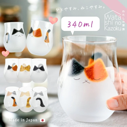 日本aderia 可爱猫咪印花玻璃杯果汁牛奶饮料茶杯咖啡杯生日礼物