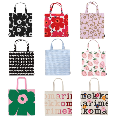 芬兰Marimekko 北欧罂粟花印花全棉棉麻购物袋单肩包环保袋托特包