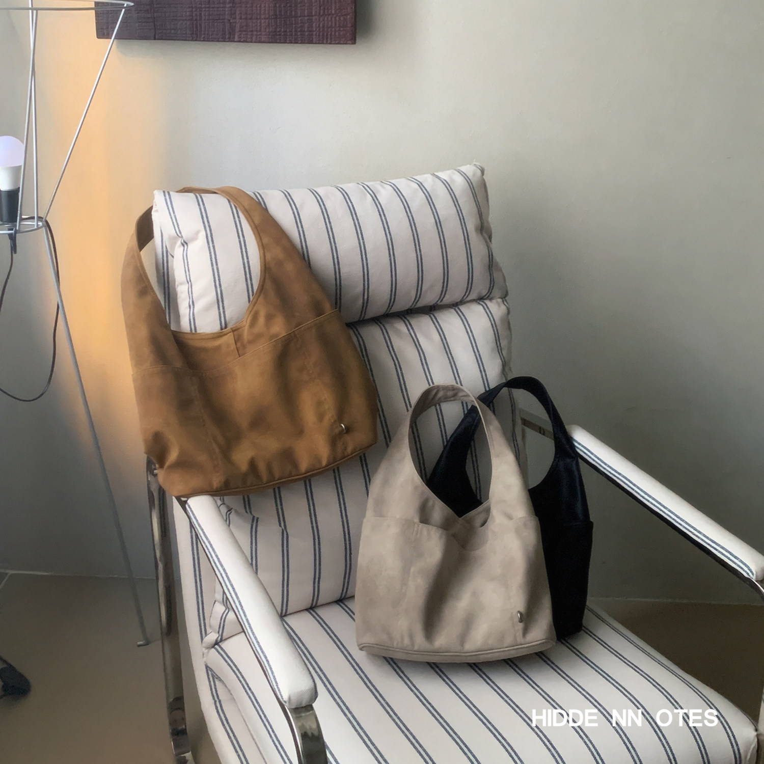 HIDDENNOTES/原创 极简风 仿麂皮hobo腋下包 3色(可装电脑ipad