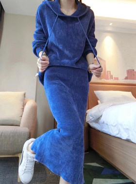 欧洲站连帽半身裙两件套松减龄