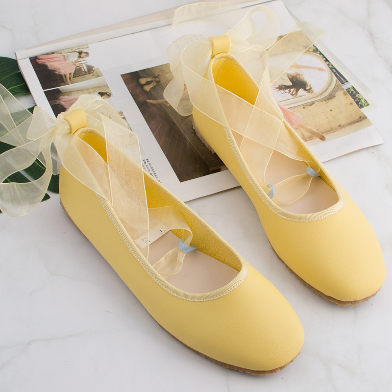 温柔平底鞋方头复古学生仙女夏季新款软底软面绑带玛丽珍芭蕾舞鞋