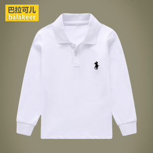 巴拉可儿纯棉童装polo衫男童长袖t恤女童白色保罗衫学生班服校服