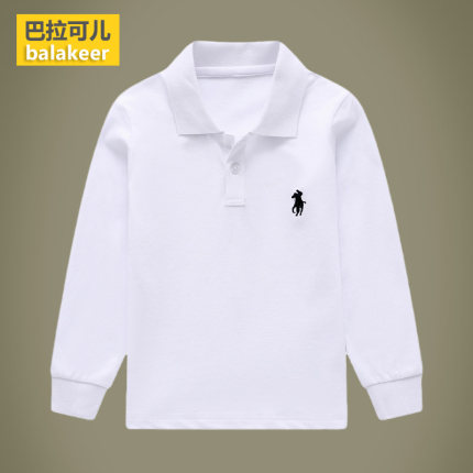 巴拉可儿纯棉童装polo衫男童长袖t恤女童白色保罗衫学生班服校服