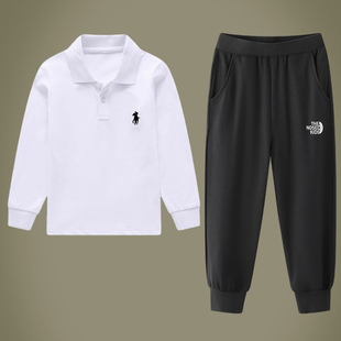 巴拉可儿长袖T恤+休闲长裤夏季薄款纯棉套装男童翻领polo衫两件套