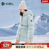 大童连帽鸭绒厚外套中长款 水孩儿女童羽绒服冬季 新品 泡芙羽绒衣