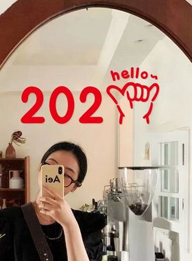 2026手势可爱新年贴纸 圣诞装饰女装店铺自拍照镜子布置橱窗贴画