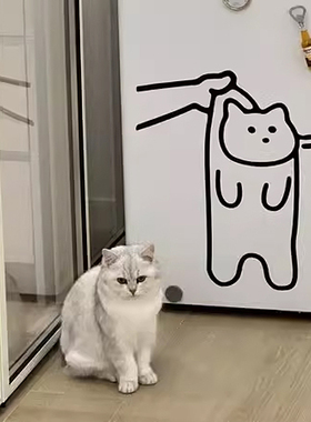 小猫咪有趣贴纸 ins墙贴创意宠物店门贴厨房冰箱玻璃贴房间装饰贴