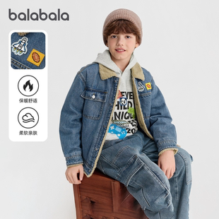 商场同款巴拉巴拉男童棉服儿童牛仔外套翻领上衣2025秋冬新款童装