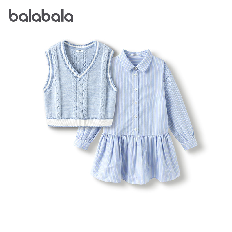 巴拉巴拉女童连衣裙柔软沙织儿童两件套连衣裙子2025秋装新款童装