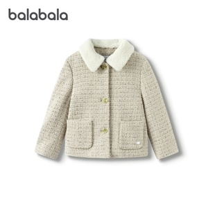 premium巴拉巴拉女童外套儿童小香风毛呢大衣复古短款冬新款童装