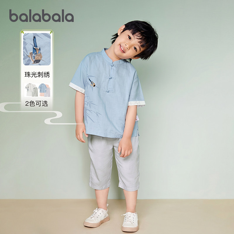 巴拉巴拉男童汉服短袖套装儿童宝宝中国风唐装少爷服薄款民族夏装图片
