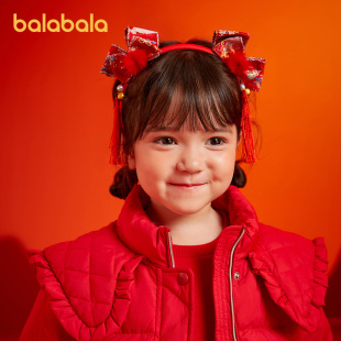 饰品潮 新款 巴拉巴拉女童发饰红色发箍国风头饰新年头箍新中式 春季