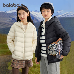 童装 巴拉巴拉儿童羽绒服女童轻薄外套大童排骨服连帽上衣冬装 新款
