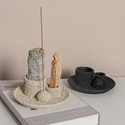 创意侘寂风水泥陨石三用香托