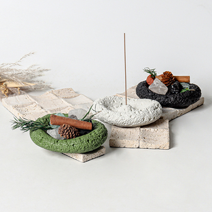 简约创意洞石香插香盘摆件北欧风高级感线香香薰香托香座香薰底座