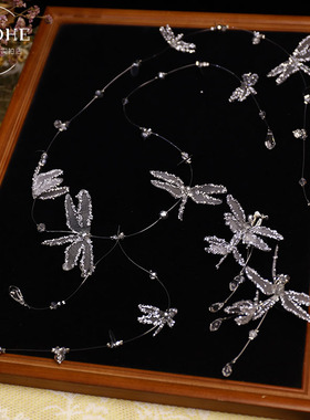 新款手工银色蜻蜓流苏项链耳环夹