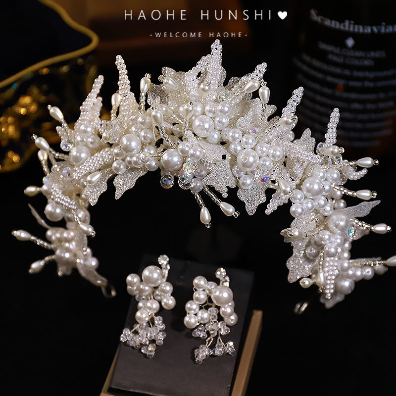 新款奢华重工水晶珍珠闪亮新娘结婚皇冠头饰发饰主婚纱配饰王冠