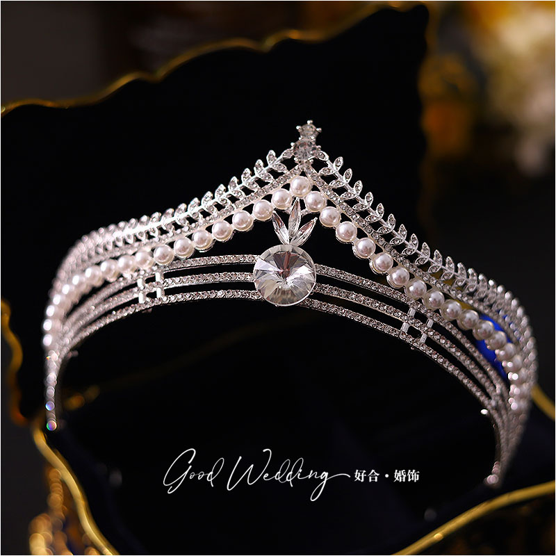 新款珍珠水钻气质结婚大皇冠头饰