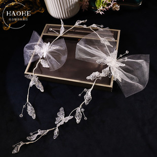 新款水晶凝胶叶片蝴蝶结高级感气质百搭发带发饰结婚礼服盘发头饰