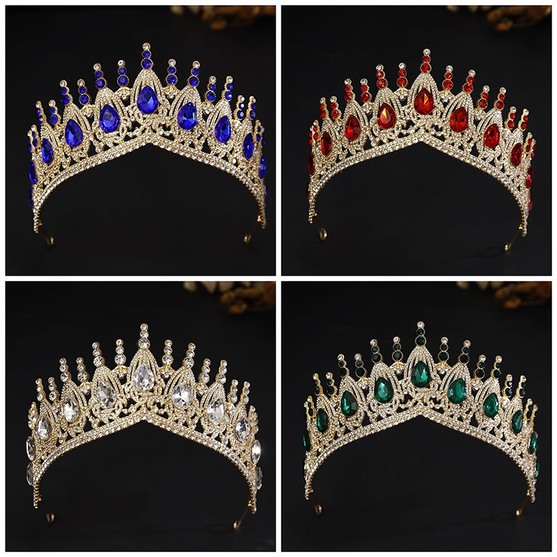 新款欧美大气新娘婚纱礼服王冠头饰巴洛克水钻生日公主复古皇冠女