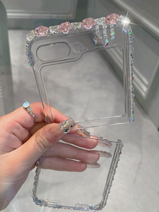 三星ZFlip7手机壳边框zflip6新款女全包爆闪z5高级质感奢华定制粘水钻石z4折叠外屏透明硬套创意薄原创可爱